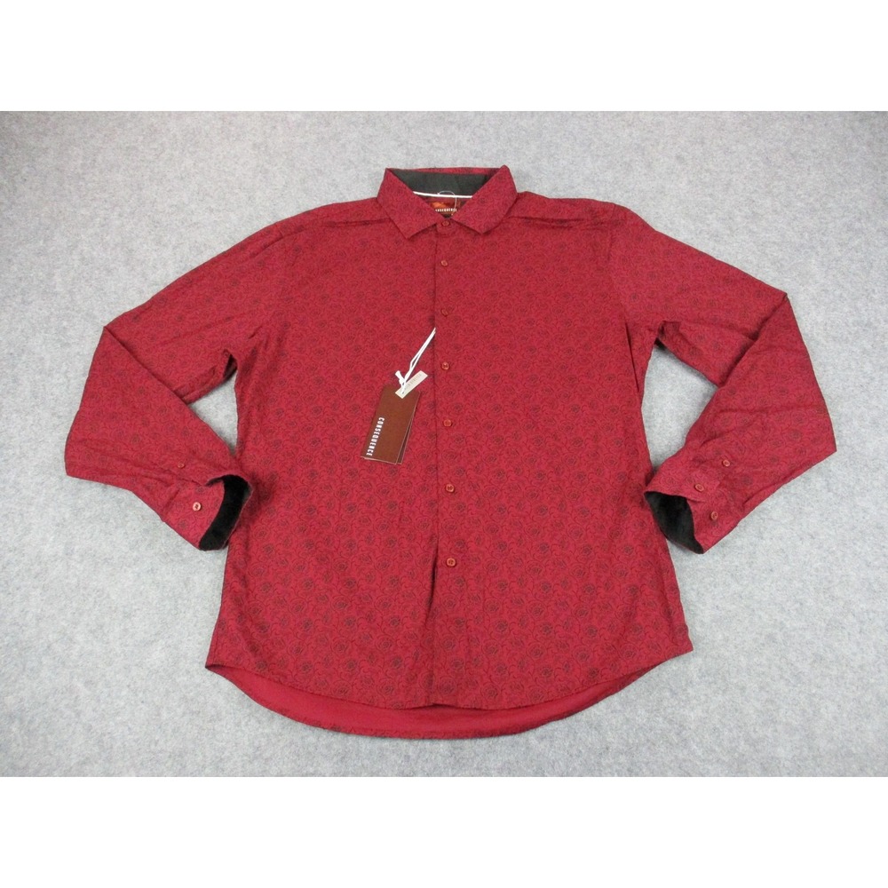 Consequence Shirt Mens Extra Large Red Floral Slim Fit Button Up Long Sleeve